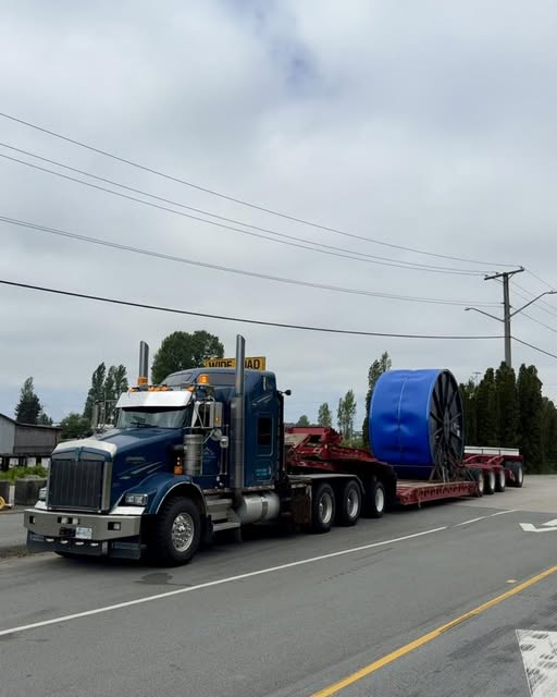 Hauling a coil reel from the port in Surrey, BC